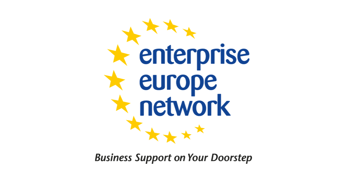 logo prezentujące  niebieski  napis: Europejskiej Sieci Przedsiębiorców  a wokół żółte gwiazki 