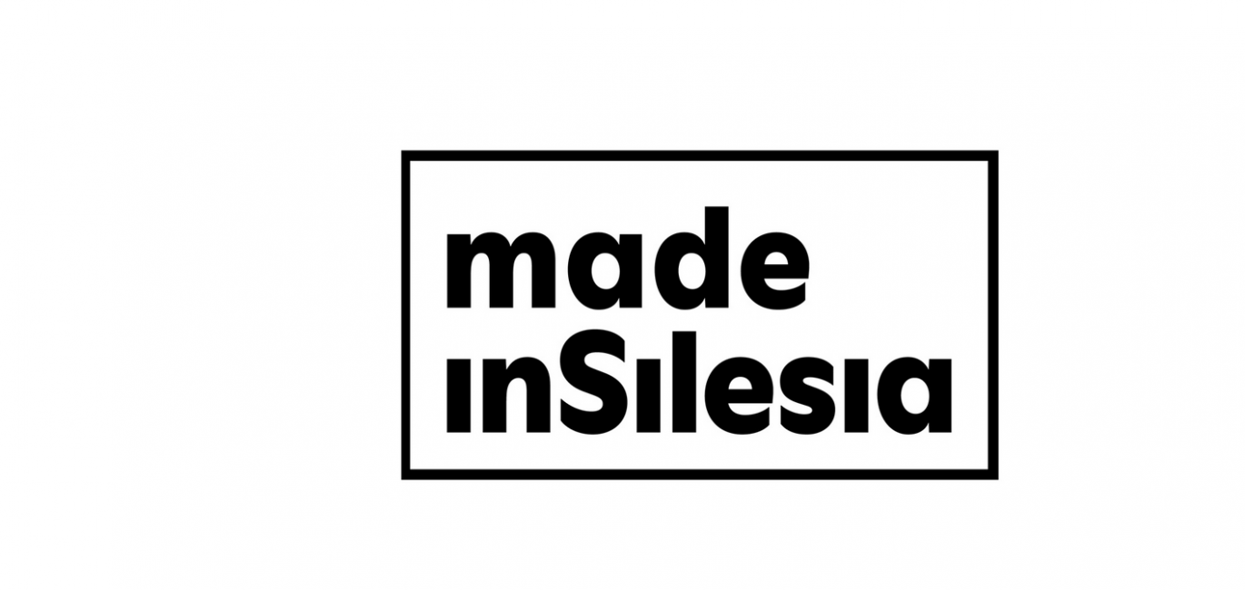 logo made inSilesia, czarne napisy na białym tle, obramowanie - czarna obwódka prostokąta 