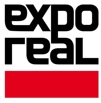 logo Expo Real - czarny napis na białym i czerwonym tle 