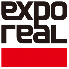 logo Expo Real, czarny napis na białym tle na dole czerwony prostokąt 